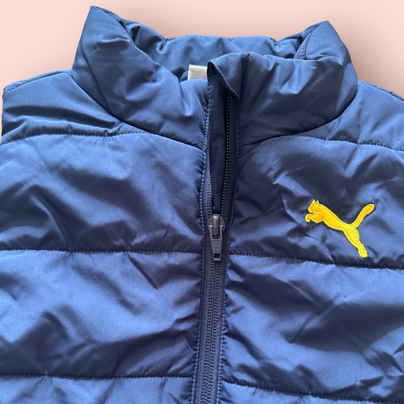 Kids Navy Blue And Yellow Puma Puffer Vest Size XS (5/6) - Picture 5 of 9